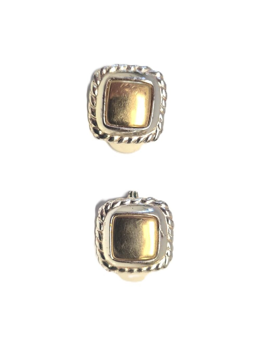 Vintage 1990s Napier Two Tone Cushion Clip On Earrings Signed Modernist Runway